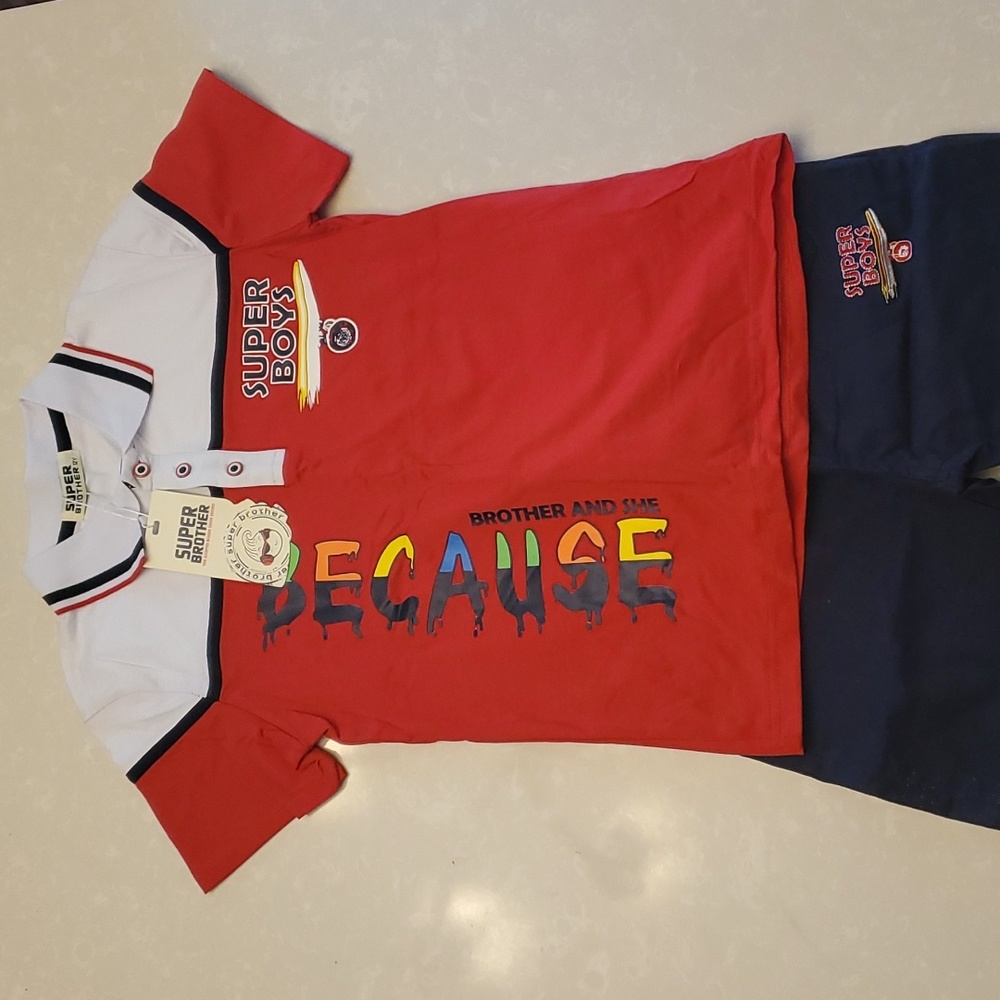 NWT European boy's red and navy outfit